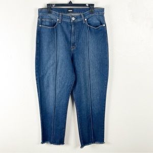 HUDSON Zoeey High Rise Pintuck Straight Leg Cropped Raw Hem Jeans, Size 33